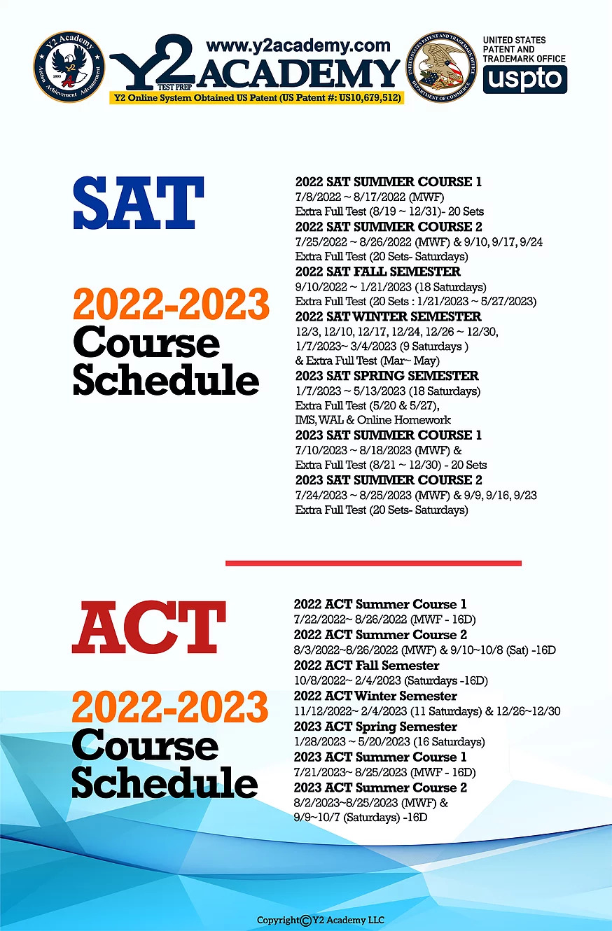 ACT and SAT Course Calendar & Schedule | Y2 Academy